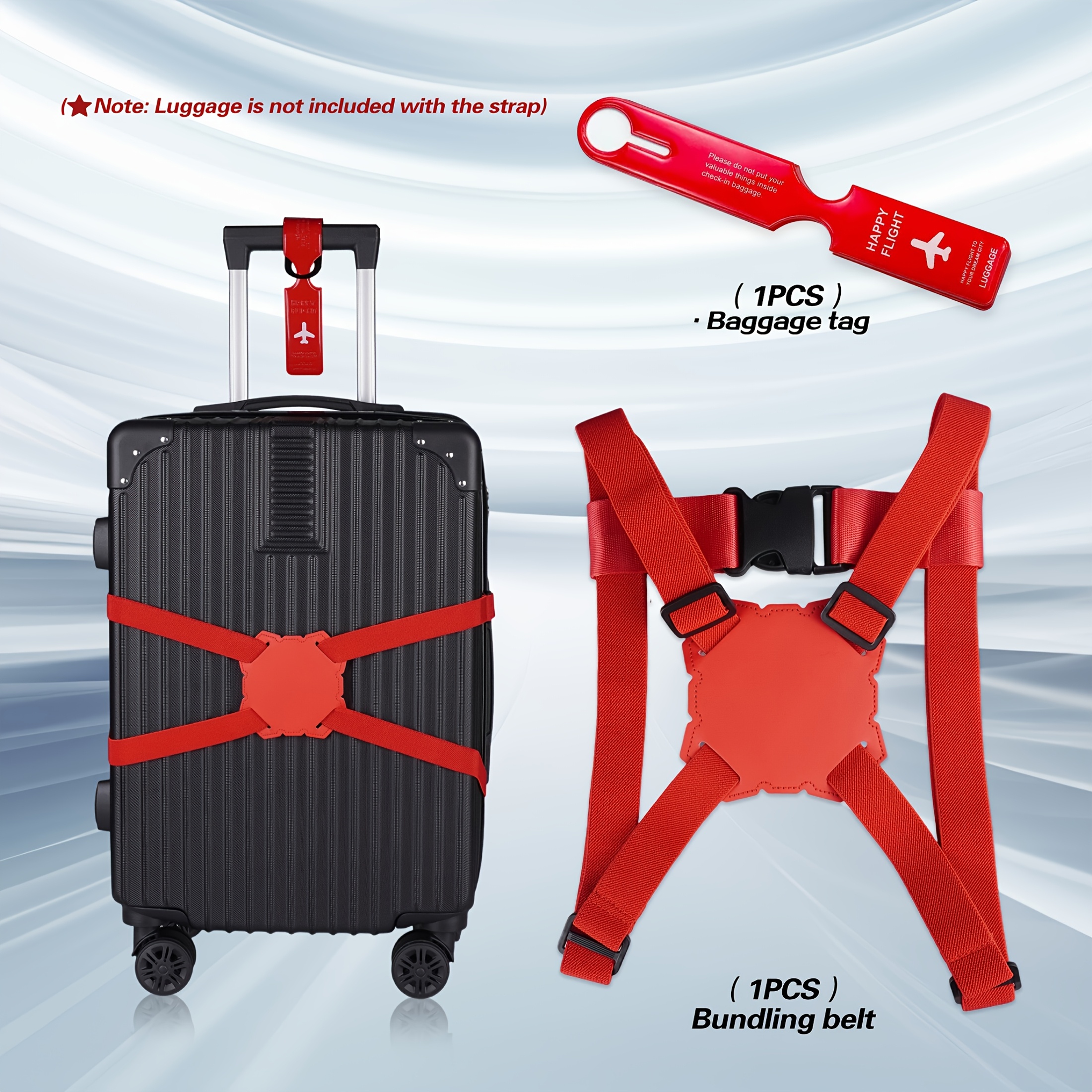 Travel Accessories Gear - 2-Piece Luggage Strap Set + Luggage
