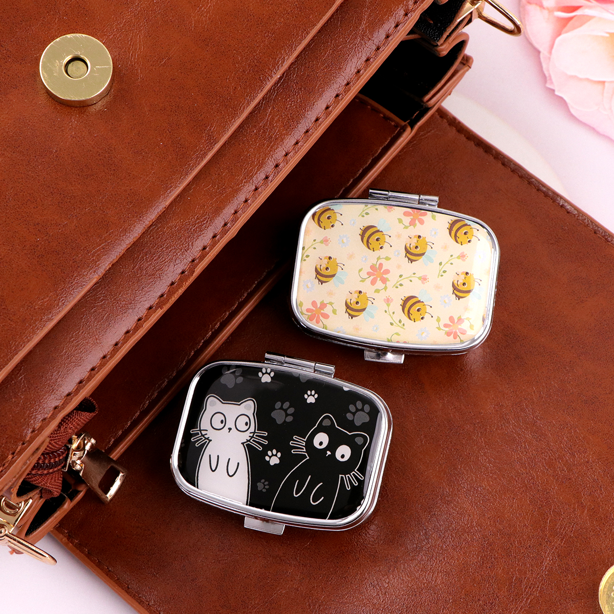 Travel Accessories For Japan - Cat Mini Pill Box 2-Compartment Medicine