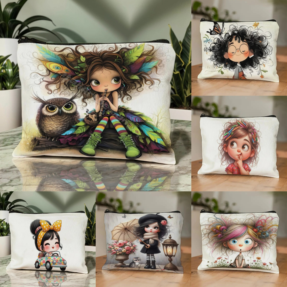 Travel Accessories - Cartoon Girl Makeup Bag Zippered Toiletry